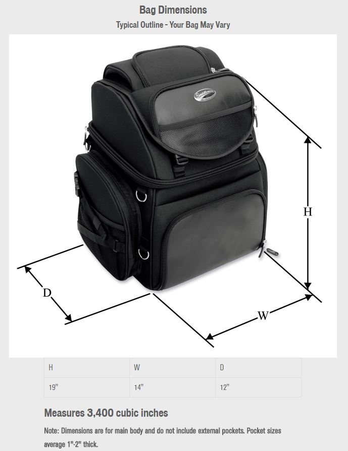 Saddlemen BR3400 Back Seat Sissy Bar Bag 3515 0107 ARH Custom UK