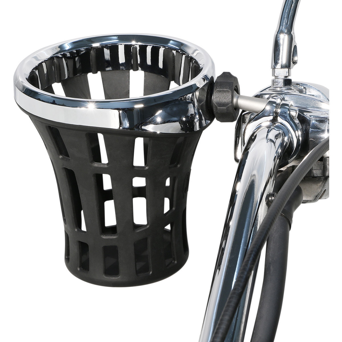 Ciro Big Ass Handlebar Mount Drink Holder in Black/Chrome Finish For 1