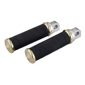 Kustom Tech Fabric Tape Style Passenger Foot Pegs fit all OEM style 7/16in female mount machined  in polish aluminum with polished brass end cap (40-009)