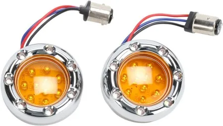 Arlen Ness Fire Ring Trim Ring Only Dual Filament In Chrome Finish With Amber Lens And White LEDs For Harley Davidson & Custom Motorcycles (12-757)
