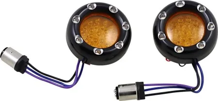Arlen Ness Fire Ring Trim Ring Only Dual Filament In Black Finish With Amber Lens And White LEDs For Harley Davidson & Custom Motorcycles (12-759)