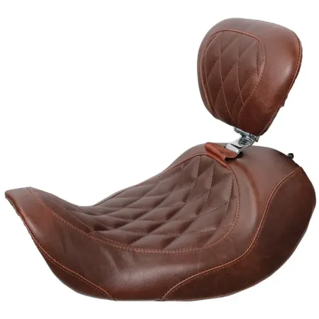 Mustang Tripper Forward Solo Wide, Diamond Stitch, Brown 13 Inch Seat With Backrest For Harley Davidson 2006-2016 Dyna Motorcycles (79806)