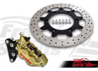 Free Spirits Front Brake Caliper 4 Piston Kit In Gold With Rotor 340mm For Triumph Thruxton 865cc Models  (303813)