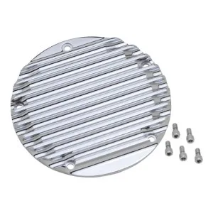 Covingtons Customs Chrome Derby Cover With Finned Design For 1999-2017 Dyna, 1999-2018 Softail (Excl. 2018 FLSB), 1999-2015 Touring & Trike Models (Excl. 2015 FLHTCUL, FLHTKL) (C1072-C)
