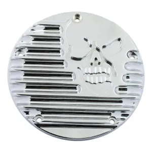 Covingtons Customs Chrome Derby Cover With Finned Skull Design For 1999-2017 Dyna, 1999-2018 Softail (Excl. 2018 FLSB), 1999-2015 Touring & Trike Models (Excl. 2015 FLHTCUL, FLHTKL (C1074-C)