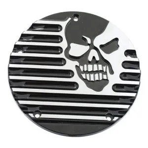Covingtons Customs Black Derby Cover With Finned Skull Design For 1999-2017 Dyna, 1999-2018 Softail (Excl. 2018 FLSB), 1999-2015 Touring & Trike Models (Excl. 2015 FLHTCUL, FLHTKL) (C1074-B)