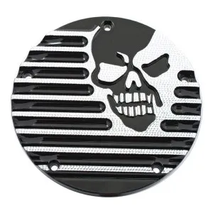 Covingtons Customs Black Derby Cover With Finned Skull Design And Diamond Cut Finish For 1999-2017 Dyna, 1999-2018 Softail (Excl. 2018 FLSB), 1999-2015 Touring & Trike Models (Excl. 2015 FLHTCUL, FLHTKL) (C1074-D)