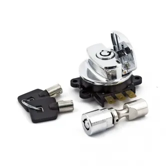 Doss Late Style Side Hinge Ignition Switch & Fork Lock Kit In Chrome (27-026)