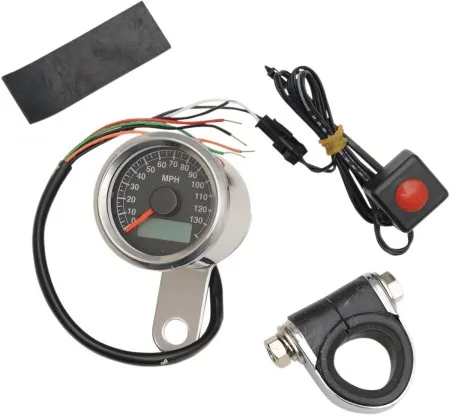 Drag Specialties 140 MPH Programmable Mini Electronic 1.87 Inch Speedometers With Odometer/Tripmeter In Polished Finish With Black Face (21-6899NU)