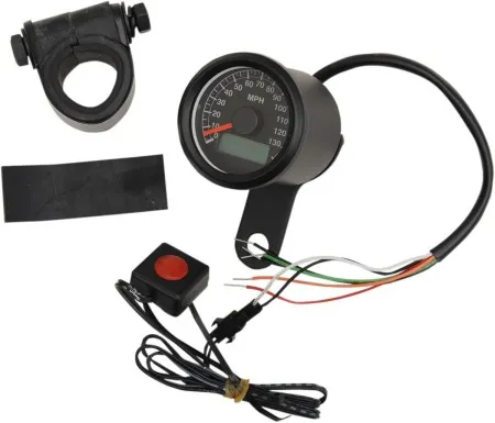 Drag Specialties 140 MPH Programmable Mini Electronic 1.87 Inch Speedometer With Odometer/Tripmeter In Matte Black Finish With Black Face (21-6899BNU)