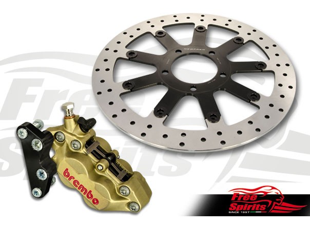 Free Spirits Front Upgrade Piston Brake Caliper Kit In Gold With Rotor  340mm For Triumph Street Twin  Street Cup Models (303816) ARH Custom UK
