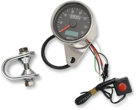 Drag Specialties 140 MPH Programmable Mini Electronic 2.4 Inch Speedometers With Odometer/Tripmeter In Polished Finish With Black Face (21-6893DSNU)