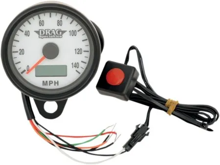 Drag Specialties 140 MPH Programmable Mini Electronic 2.4 Inch Speedometers With Odometer/Tripmeter In Matte Black Finish With White Face (21-6893BDSWNU)