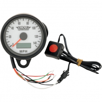 Drag Specialties 140 MPH Programmable Mini Electronic 2.4 Inch Speedometers With Odometer/Tripmeter In Matte Black Finish With White Face (21-6893BDSWNU)