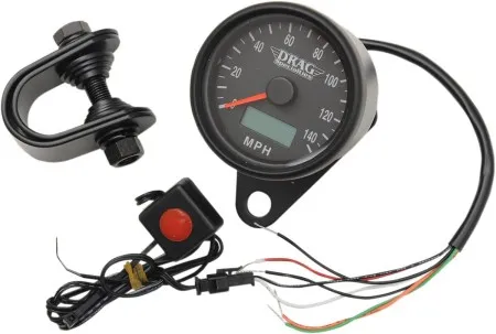 Drag Specialties 140 MPH Programmable Mini Electronic 2.4 Inch Speedometer With Odometer/Tripmeter In Matte Black Finish With Black Face (21-6893BDSNU)