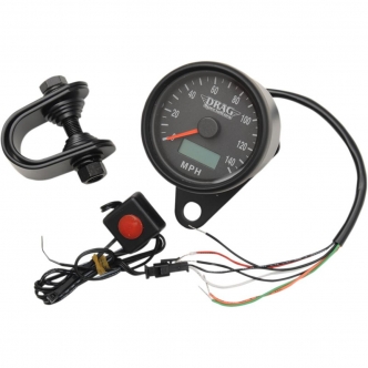 Drag Specialties 140 MPH Programmable Mini Electronic 2.4 Inch Speedometer With Odometer/Tripmeter In Matte Black Finish With Black Face (21-6893BDSNU)