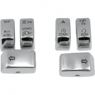 Drag 6 Piece Chrome Button Switch Cap Handlebar Control Kit Harley Dyna Softail
