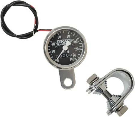 Drag Specialties 1.8 Inch Mechanical Speedometer 2240:60 in Chrome Housing Black Face Finish (21-6960DS-BX15A)
