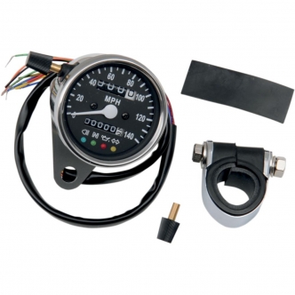 Drag Specialties 2.4 Inch Mechanical Speedometer 2240:60 With LED Indicators in Chrome Black Face Finish (21-6840LEDPB)