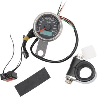 Drag Specialties 220 Km/H Black Face Programmable Mini Electronic Speedometer With Odometer/Tripmeter 1.87 Inch in Polished Finish (21-6899ADS)