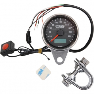 Drag Specialties 220 Km/H Black Face Programmable Mini Electronic Speedometer With Odometer/Tripmeter 2.37 Inch (21-6895ADS)