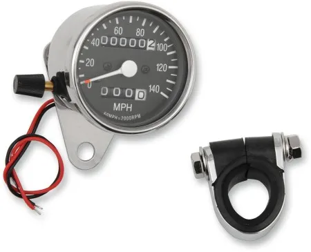 Drag Specialties 2.4 Inch Mechanical Speedometer MPH 2:1 With Trip-Meter in Chrome Housing Black Face in Finish (21-6815-BX15)