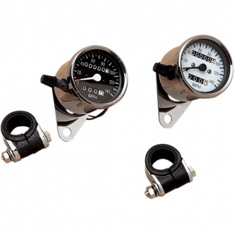 Drag Specialties 2.4 Inch Mechanical Speedometer MPH 2:1 With Trip-Meter in Chrome Housing Black Face in Finish (21-6815-BX15)