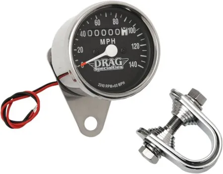 Drag Specialties 2.4 Inch Mechanical Speedometer 2240:60 in Chrome Black Face Finish (21-6809DS1-BX15)