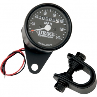 Drag Specialties 2.4 Inch Mechanical Speedometer 2:1 in Black Housing Black Face Finish (21-6805BDS1)