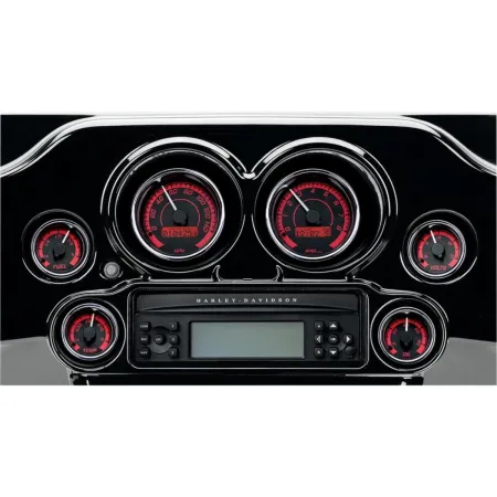 Dakota Digital Gauge Kit MVX-8K Series in Black Red Background With Chrome Bezel For 2004-2013 FLHT/FLTR/FLHX And HD FL Trike Models (MVX-8604-KR-C)