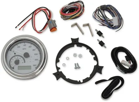 Dakota Digital MVX Series Analog Gauge Systems in White/Gray/Chrome Finish For 1996-2003 FLHR, 1996-2003 FXST/FLST And FXDWG Models (MVX-2002-WG-C)