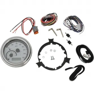 Dakota Digital MVX Series Analog Gauge Systems in White/Gray/Chrome Finish For 1996-2003 FLHR, 1996-2003 FXST/FLST And FXDWG Models (MVX-2002-WG-C)