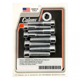 Colony Caliper Mount Bolt Kit Front Caliper Allen Head in Chrome Finish For 2008-2014 Softail, 2008-2017 Dyna Models (ARM395929)