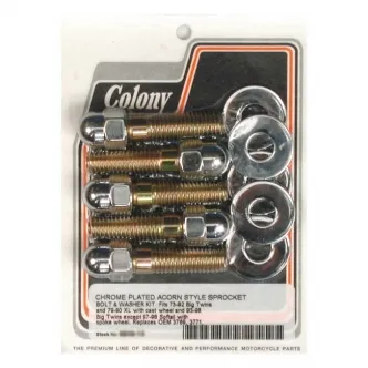 Colony Sprocket Bolt Kit Acorn For 1973-1992 B.T. & 1979-1990 XL (Cast Wheel, Chain & Belt), 1993-1998 B.T. Spoke Wheel (Excluding 1997-1998 Softail) Models (8838-10)