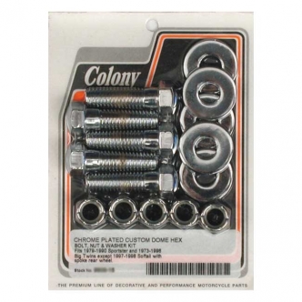 Colony Sprocket Bolt Kit Domed Hex in Chrome Finish For 1973-1992 B.T. 1979-1990 XL (Cast Wheel, Chain & Belt), 1993-1998 B.T. Spoke Wheel (Excluding 1997-1998 Softail) Models (ARM259989)