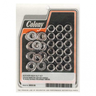 Colony Rocker Box Nut Kit, Hex OEM Style 18 Nuts, Reproduction, Excluding Rocker Shaft Side Nuts in Chrome Finish For 1966-1984 Shovel Models (ARM951989)