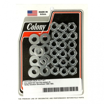 Colony Rocker Box Nut Kit, Hex OEM Style 18 Nuts, Reproduction, Excluding Rocker Shaft Side Nuts in Zinc Finish For 1966-1984 Shovel Models (ARM107929)