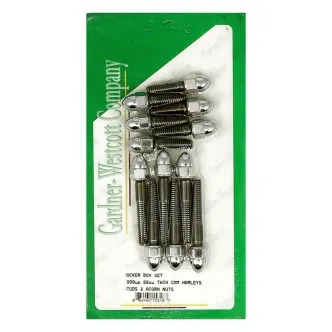 Gardner Westcott Rocker Box Bolt Kit Low Crown Acorns, Studs & Washers in Chrome Finish For 1999-2017 Twin Cam Models (50-176A)