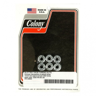 Colony Early Crankcase Nuts 1/4-24 Threaded Reproduction in Zinc Plated Finish For 1911-1929 V-Twin, 1930-1934 Singles, 1929-1936 45 Inch SV Models (ARM627929)