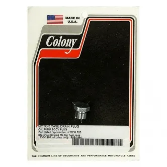 Colony Case Drain/Oil Pump Plug OEM Style Hex 3/8-24 Threaded in Zinc Finish For 1968-1984 B.T. Oil Pump, 1937-1969 45 Inch SV Crankcase Models (ARM837929)
