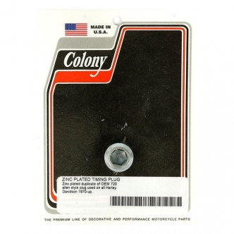 Colony Timing Plug, OEM Allen in Zinc Finish For 1970-1999 B.T. Style Allenhead, 5/8-18 Thread For 1938-1999 B.T. (Excluding TC), 1952-2003 XL, 1938-1973 45 Inch SV Models (ARM609929)
