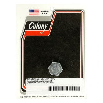 Colony Timing & Drain Plug OEM Hex Style 5/8 Inch - 18 Thread 3/4 Inch Head in Zinc Finish For Timing Plug, 1938-1999 B.T. (Excluding TC), 1952-2003 XL, 1938-1973 45 Inch SV, 1981-Up Various Oil Tanks (Excluding FLT, FXR) Models (ARM637929)