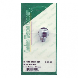 Gardner Westcott Oil Tank Drain Plug Allen 1/2 Inch - 20 in Chrome Finish For Late 1981-1992 FLT, 1982-1985 FXR Oil Tanks Models (ARM501205)