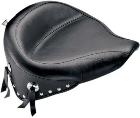 Mustang Seat Wide Touring Vinyl Solo Plain Conchos Studded 17.5 Inch Width Front in Black For 1984-1999 Softail Models (75506)