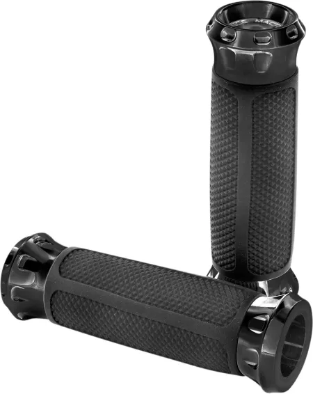 Performance Machine Overdrive Grips In Black For 1974-2023 Harley Davidson Single And Dual Throttle Cable Models (0063-2081-B)