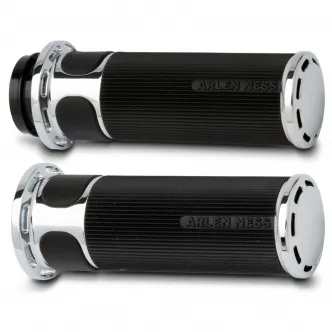 Arlen Ness Slot Track Grips In Chrome For 2008-2023 Harley Davidson Electronic Throttle Models (07-302)