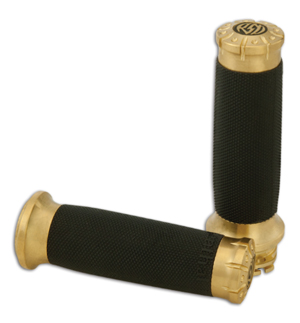 Roland Sands Design Chrono Brass Grips For 1974-2023 Harley Davidson Single And Dual Throttle Cable Models (0063-2041)