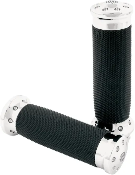 Roland Sands Design Tracker Chrome Grips For 2008-2023 Harley Davidson Electronic Throttle Models (0063-2022-CH)