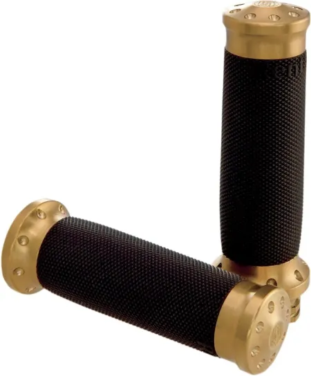 Roland Sands Design Tracker Brass Grips For 1974-2023 Harley Davidson Single And Dual Throttle Cable Models (0063-2030)