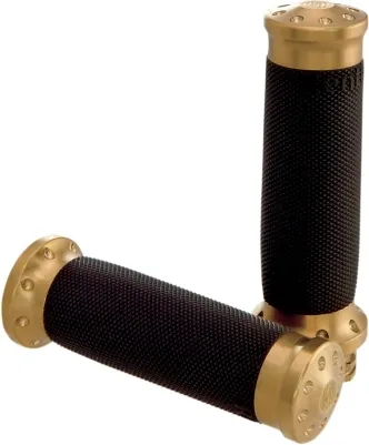 Roland Sands Design Tracker Brass Grips For 2008-2023 Harley Davidson Electronic Throttle Models (0063-2031)